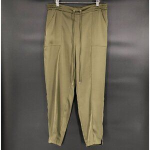 Ted Baker Women's Satin Pants Size 4 Green Silky Elastic Waist Casual Modern